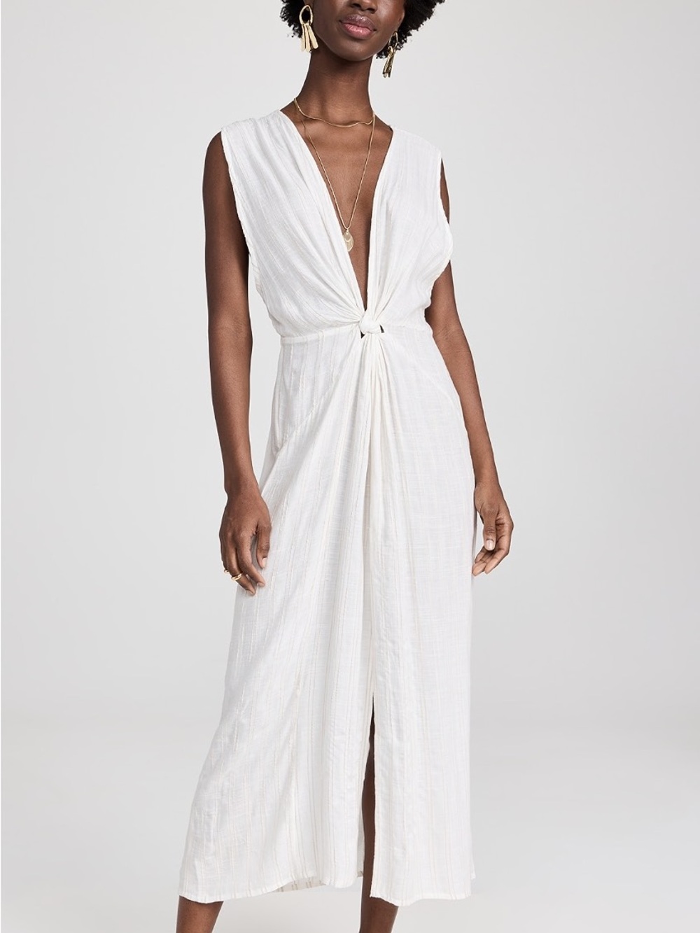 L*Space Down The Line Cover Up Dress Cream Knot Front Maxi Swim Coverup NWT L - Picture 1 of 7